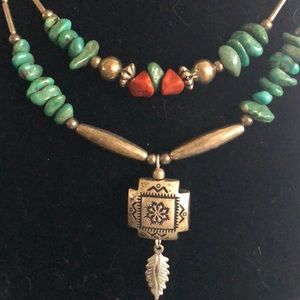Sterling, Coral, & Turquoise Necklace• Vintage